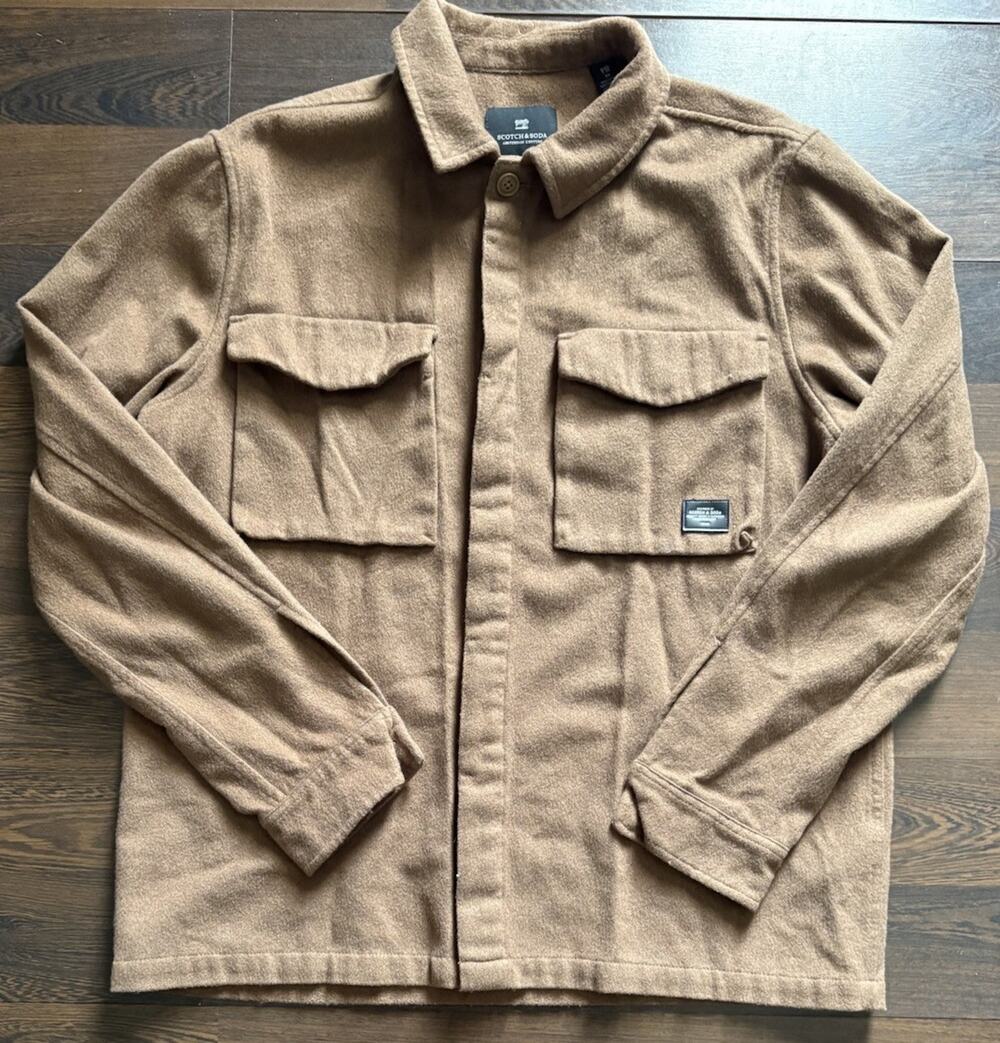 Scotch & Soda Shirt Jacket Mens XL Brown Wool Blend Overshirt 158432